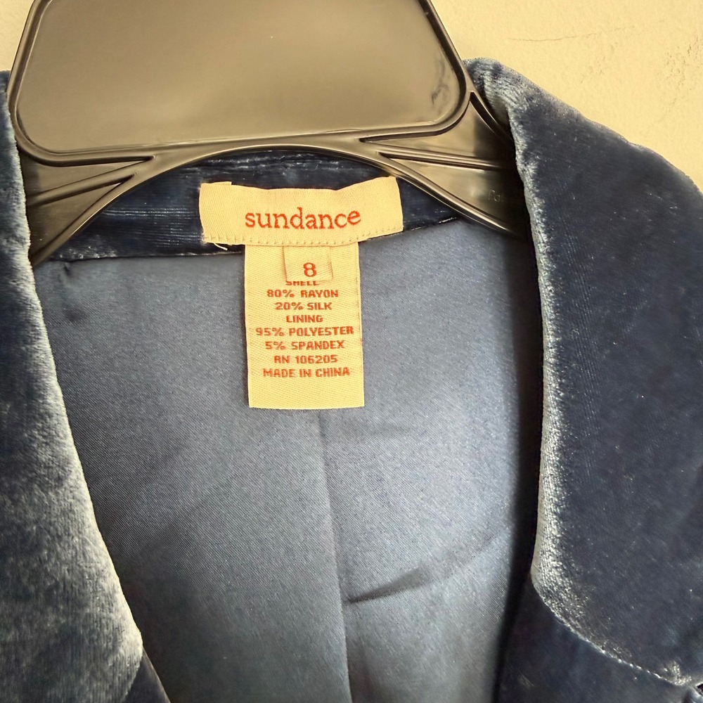A18 Sundance Taysha Single Breasted Blue Silk Blend Velvet Blazer Jacket Size 8 - Picture 5 of 7